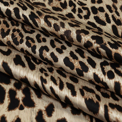 Mood Exclusive Italian Frosted Almond and Brown Leopard Silk Charmeuse Panel