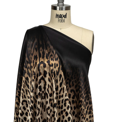 Mood Exclusive Italian Frosted Almond and Brown Leopard Silk Charmeuse Panel