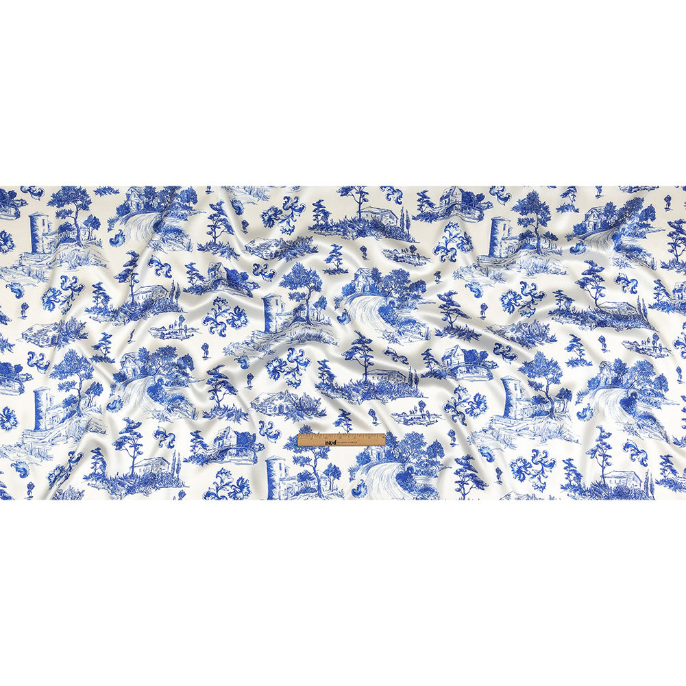Mood Exclusive Italian Blue and Cloud Dancer Elegant Toile Silk Charmeuse