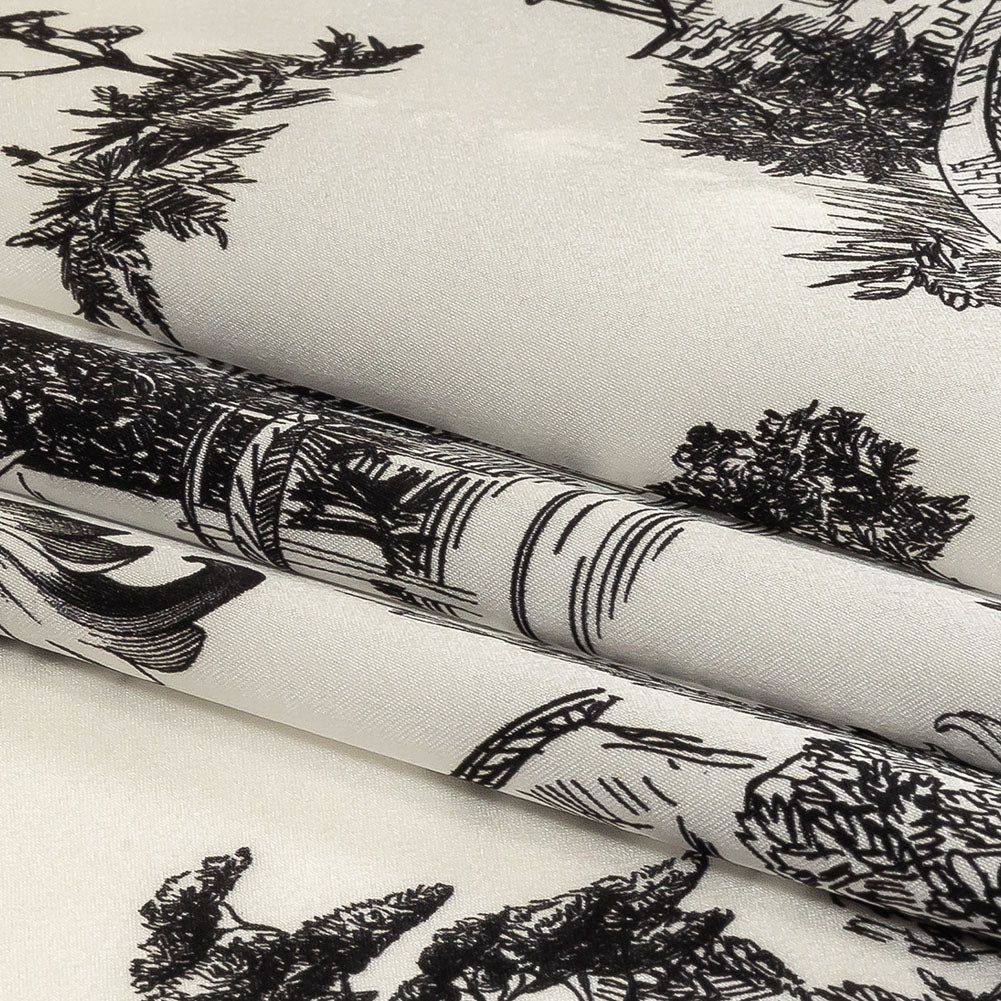Mood Exclusive Italian Black Bean and Cloud Dancer Elegant Toile Silk Charmeuse