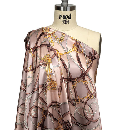 Mood Exclusive Italian Beige, Taupe and Gold Bridles and Reins Silk Charmeuse Panel