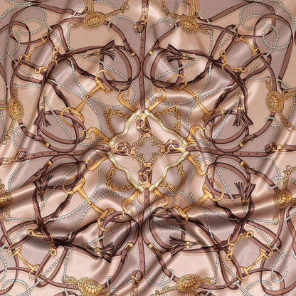 Mood Exclusive Italian Beige, Taupe and Gold Bridles and Reins Silk Charmeuse Panel