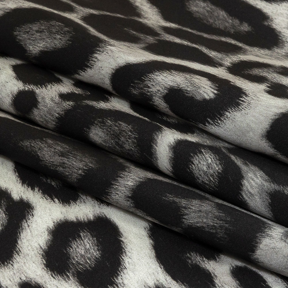 Mood Exclusive Italian Black and Gray Leopard Printed Silk Charmeuse