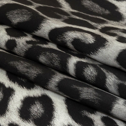 Mood Exclusive Italian Black and Gray Leopard Printed Silk Charmeuse
