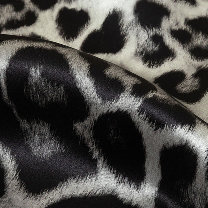 Mood Exclusive Italian Black and Gray Leopard Printed Silk Charmeuse