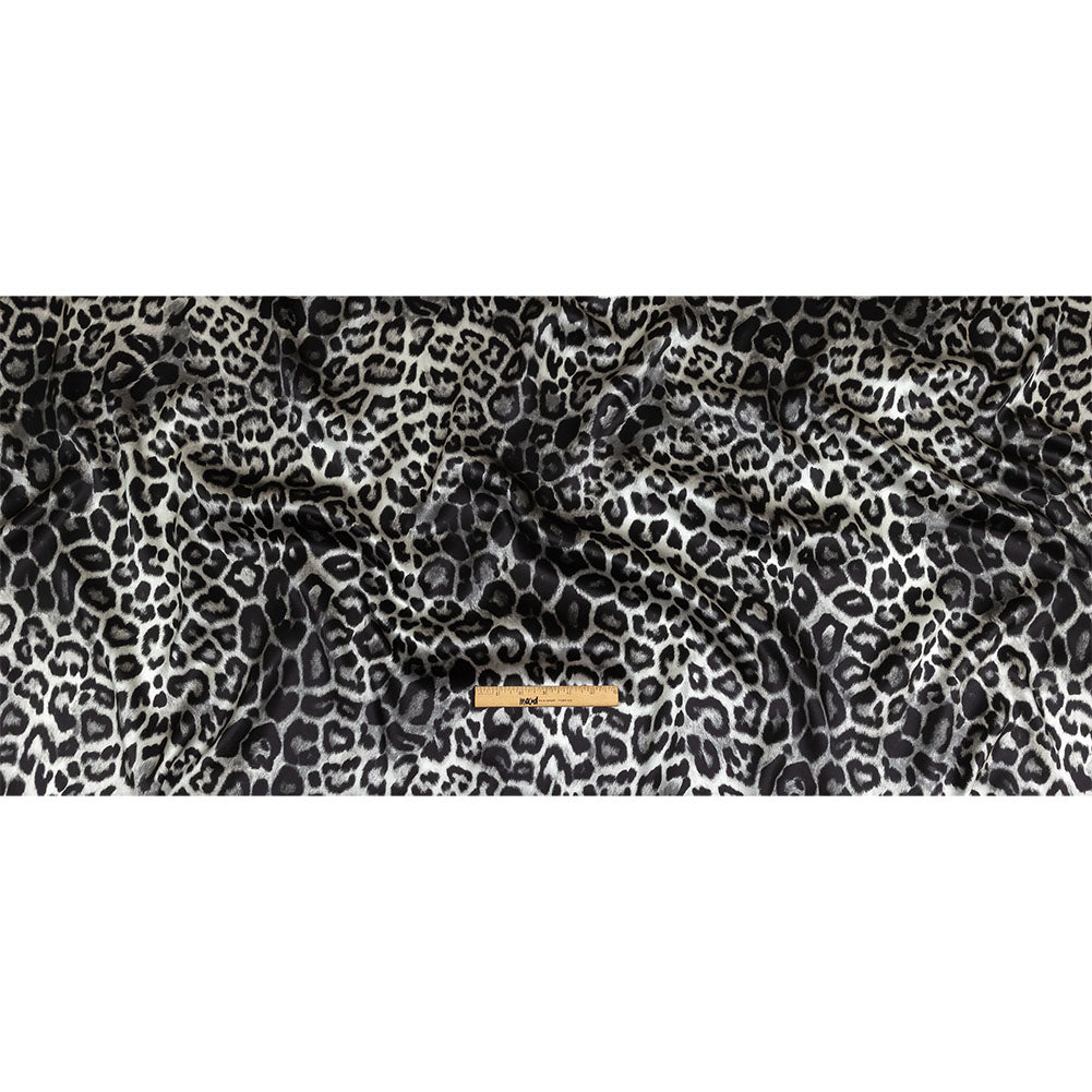 Mood Exclusive Italian Black and Gray Leopard Printed Silk Charmeuse