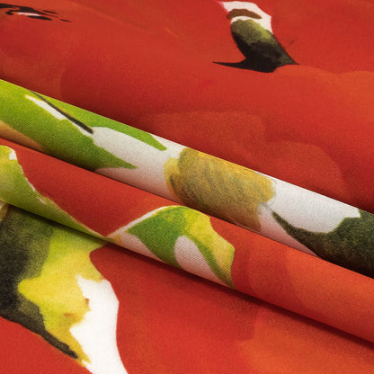Mood Exclusive Italian Red, Yellow and Green Poppies and Daisies Silk Charmeuse
