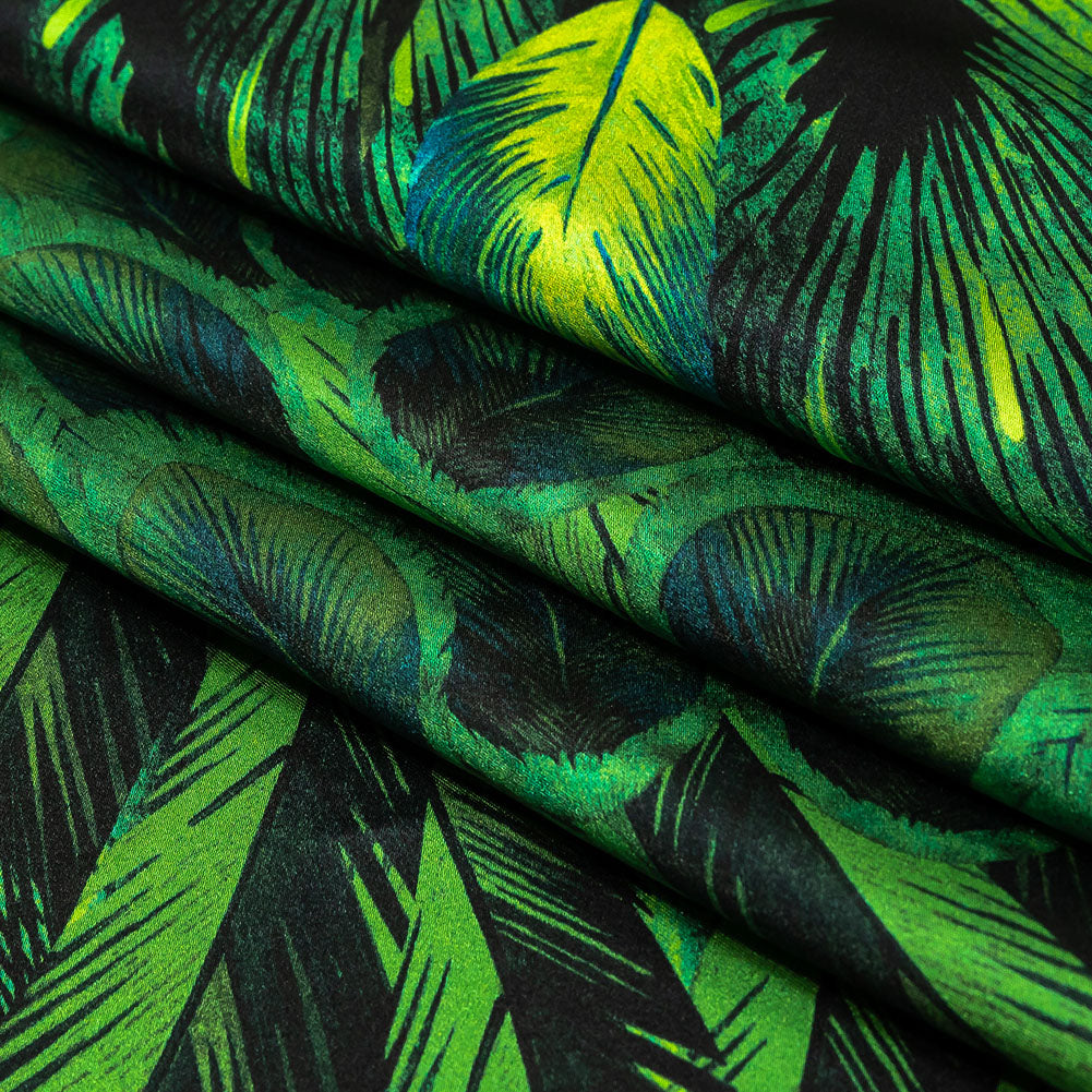 Mood Exclusive Italian Green and Black Feathered Chevrons Silk Charmeuse Panel - Folded
