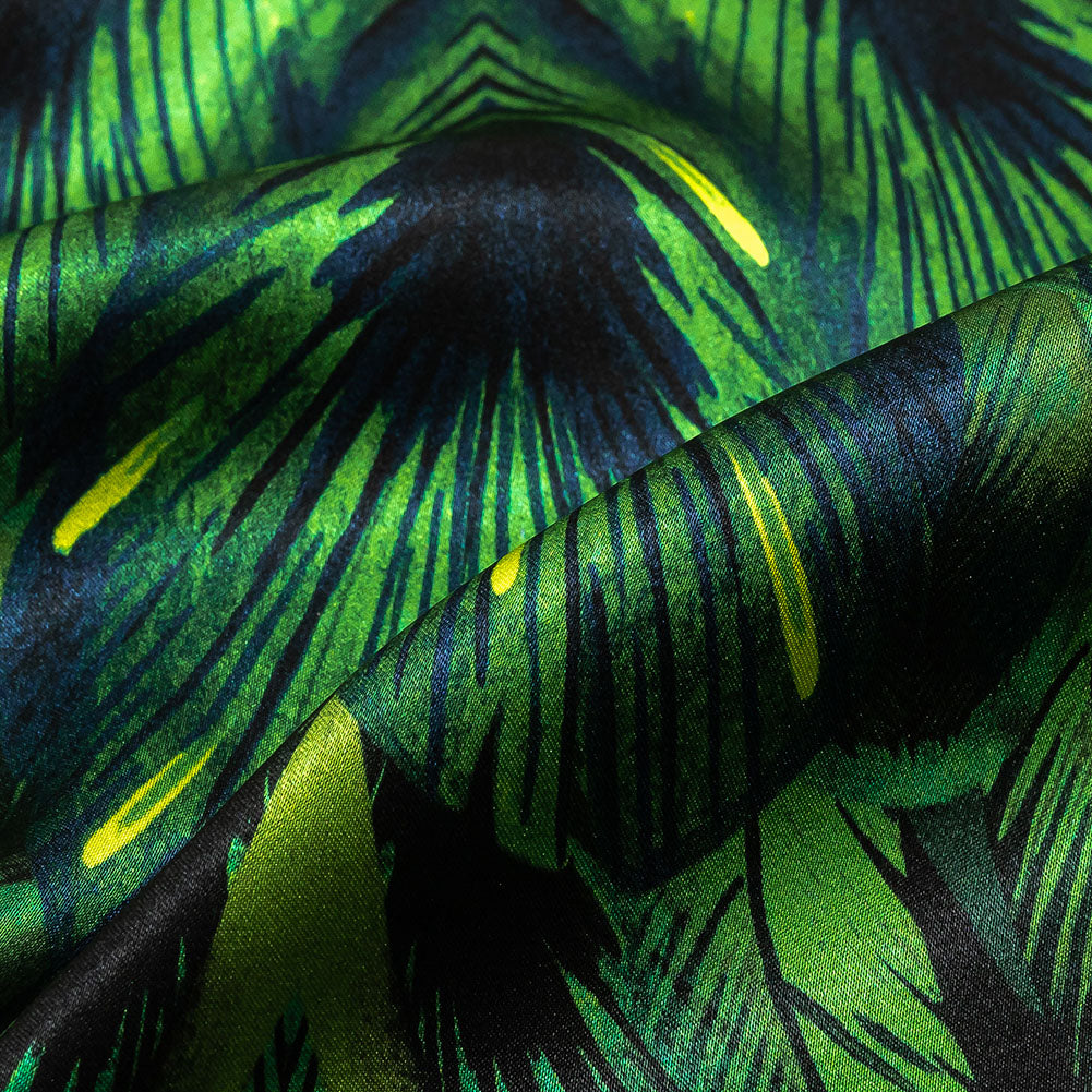 Mood Exclusive Italian Green and Black Feathered Chevrons Silk Charmeuse Panel - Detail