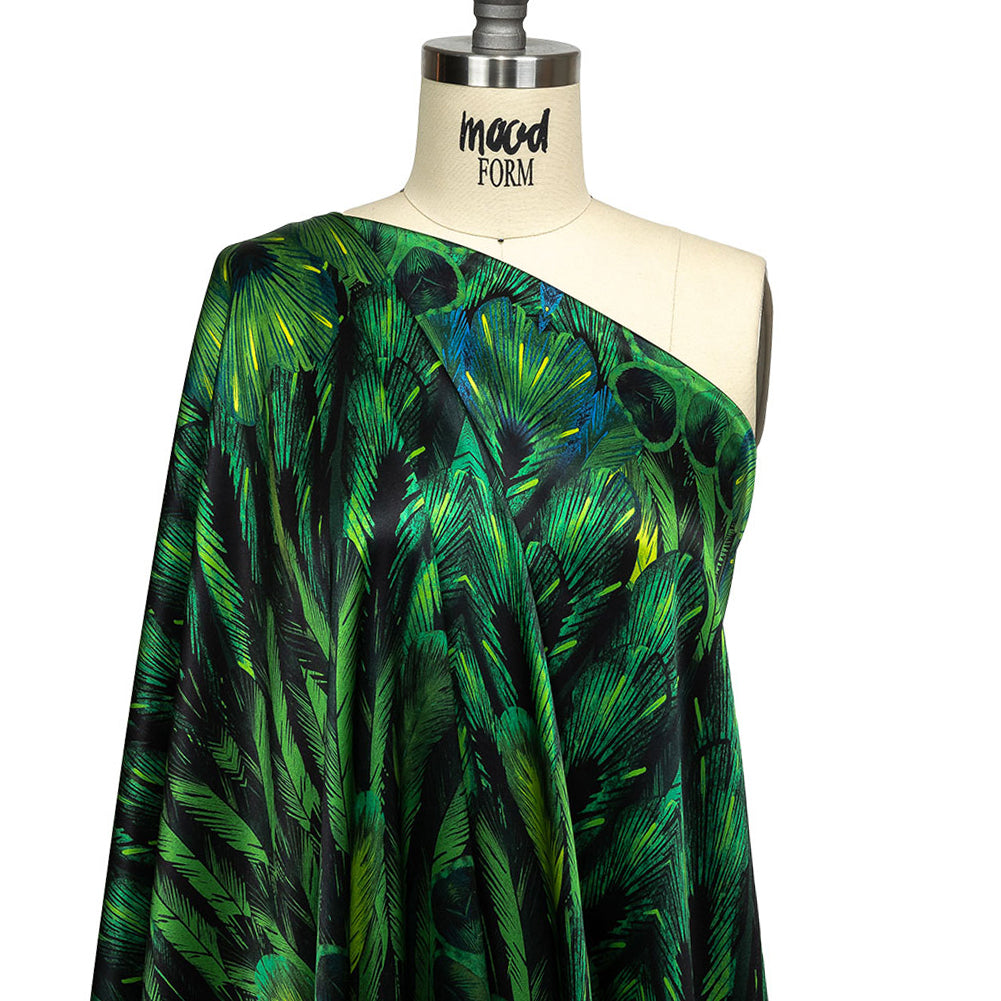 Mood Exclusive Italian Green and Black Feathered Chevrons Silk Charmeuse Panel - Drape