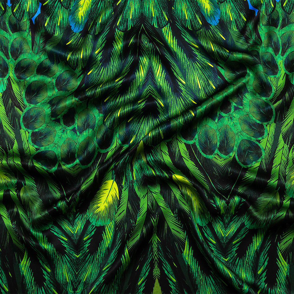 Mood Exclusive Italian Green and Black Feathered Chevrons Silk Charmeuse Panel