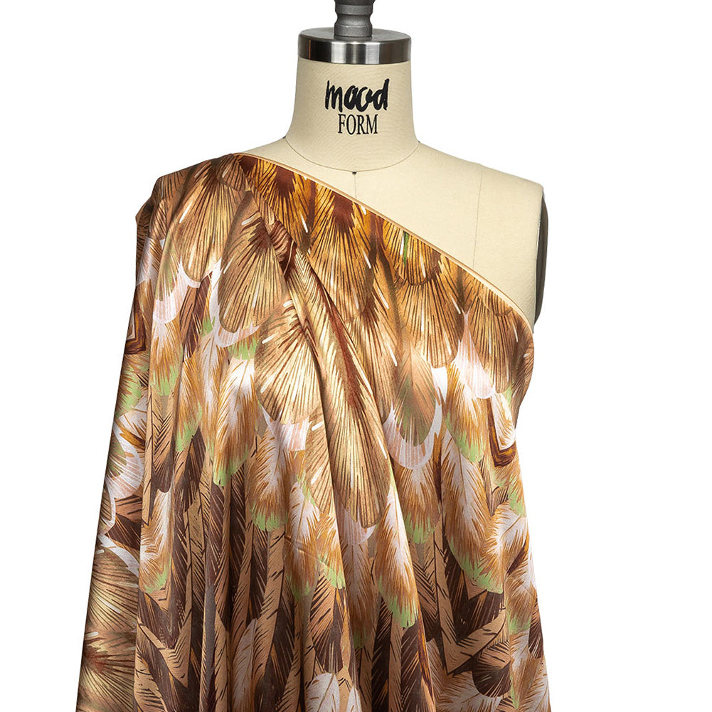 Mood Exclusive Italian Cream Blush and Sage Feathered Chevrons Silk Charmeuse Panel - Drape