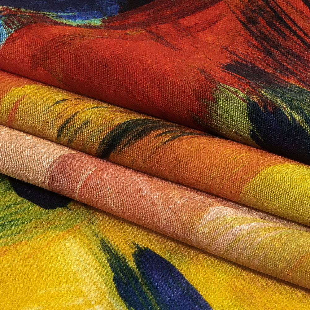 Mood Exclusive Italian Ivory, Red and Black Iris Painterly Abstraction Silk Charmeuse - Folded