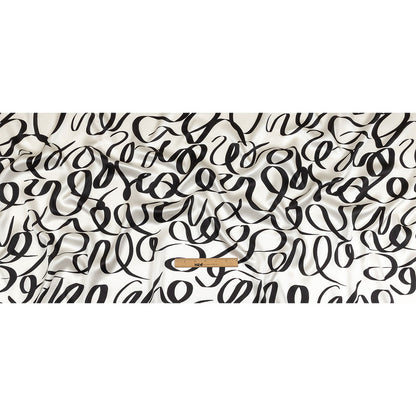 Mood Exclusive Italian Blanc de Blanc and Caviar Calligraphic Squiggles Silk Charmeuse