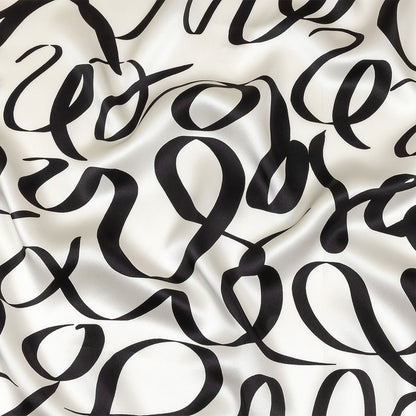 Mood Exclusive Italian Blanc de Blanc and Caviar Calligraphic Squiggles Silk Charmeuse