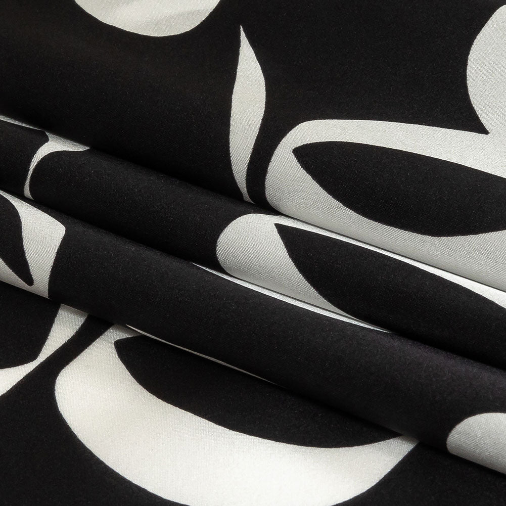 Mood Exclusive Italian Black Bean and White Calligraphic Squiggles Silk Charmeuse
