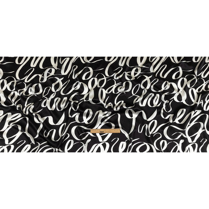 Mood Exclusive Italian Black Bean and White Calligraphic Squiggles Silk Charmeuse