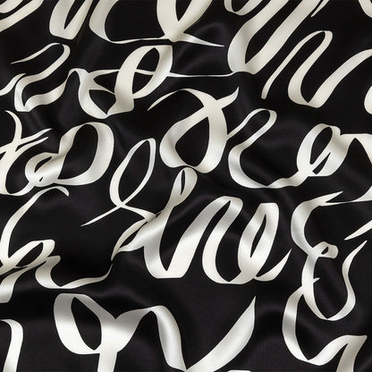 Mood Exclusive Italian Black Bean and White Calligraphic Squiggles Silk Charmeuse