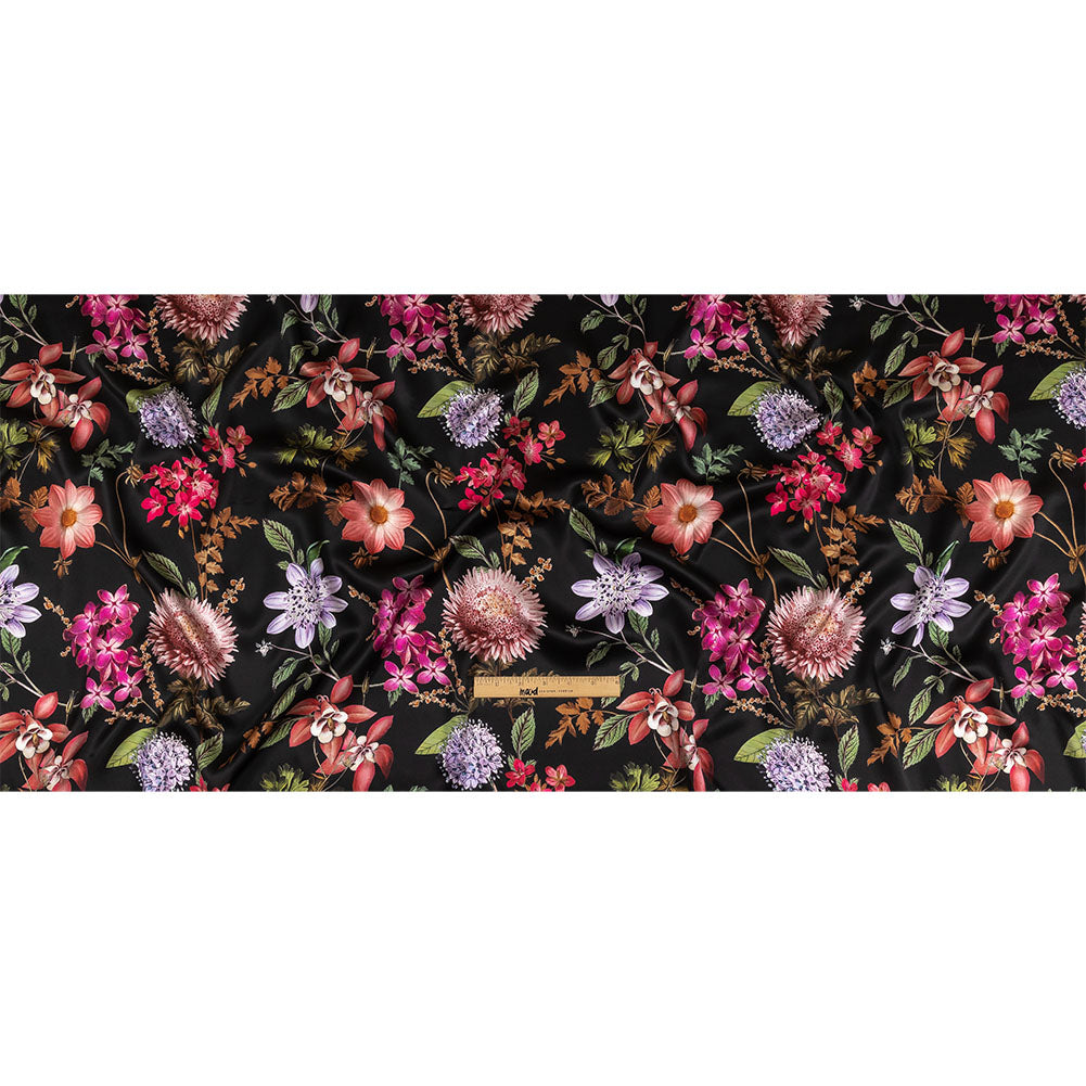 Mood Exclusive Italian Black, Pink and Green Floral Silk Charmeuse