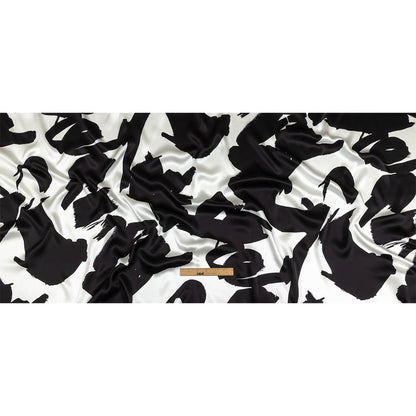 Mood Exclusive Italian White and Black Brushstrokes Silk Charmeuse