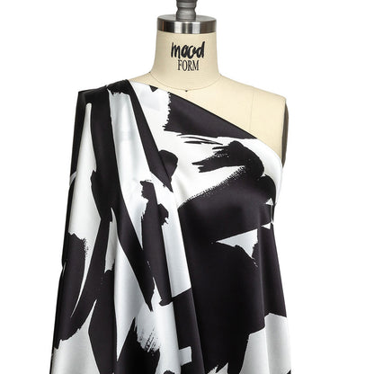 Mood Exclusive Italian White and Black Brushstrokes Silk Charmeuse