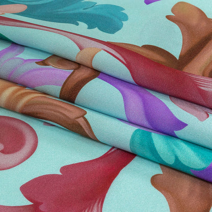Mood Exclusive Italian Mint and Rainbow Ornate Swirls Silk Charmeuse