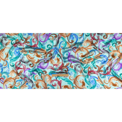 Mood Exclusive Italian Mint and Rainbow Ornate Swirls Silk Charmeuse
