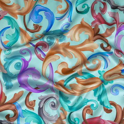 Mood Exclusive Italian Mint and Rainbow Ornate Swirls Silk Charmeuse