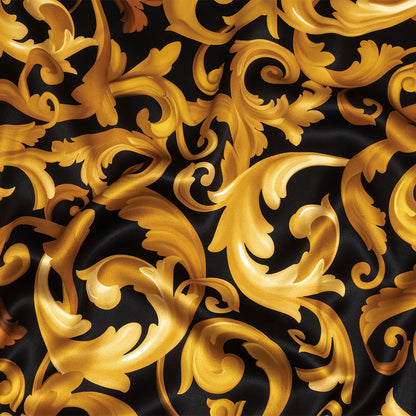 Mood Exclusive Italian Black and Gold Ornate Swirls Silk Charmeuse
