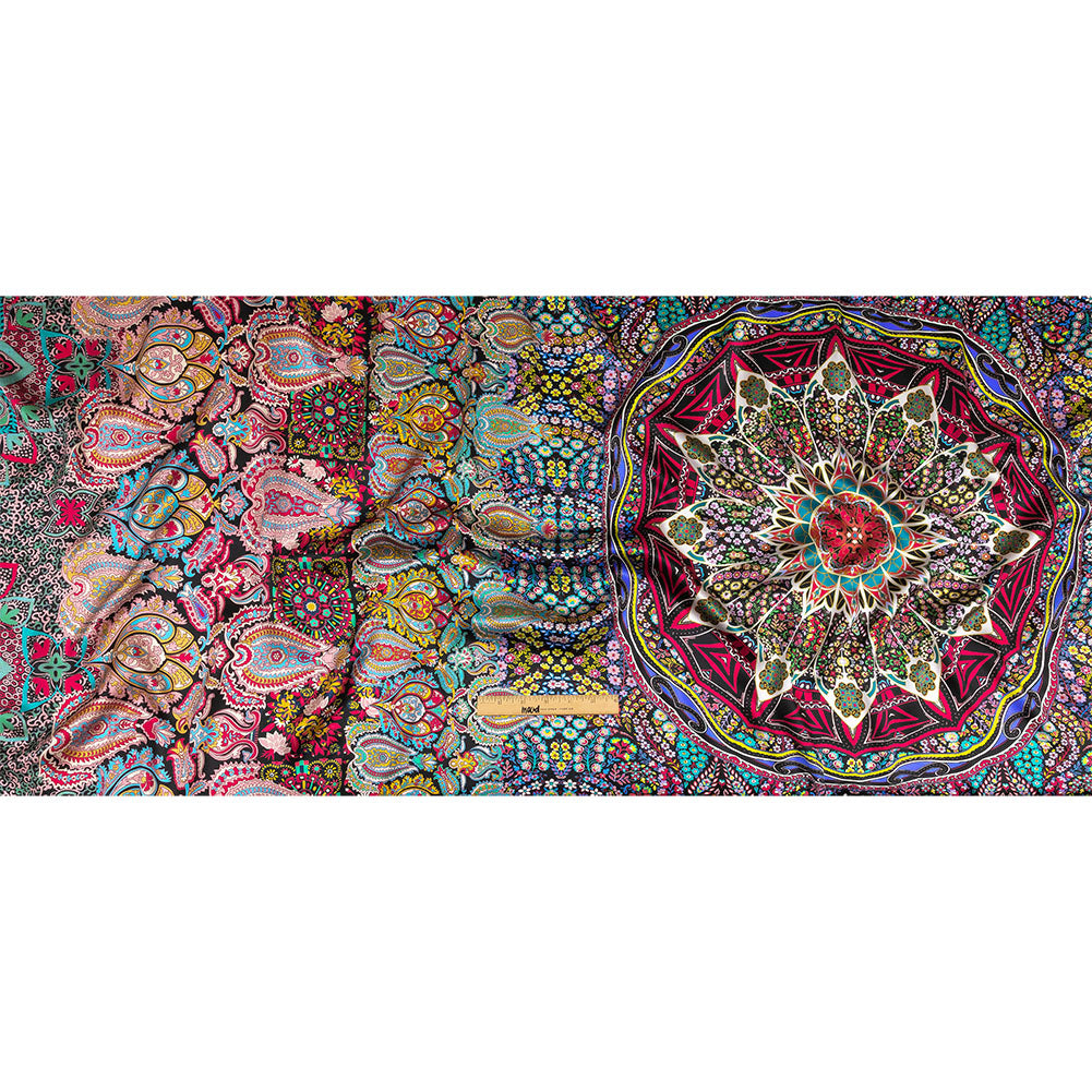 Mood Exclusive Italian Purple, Pink and Teal Medallion Silk Charmeuse Panel - Full