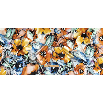 Mood Exclusive Italian Blue Gray, Harvest Pumpkin and Yellow Outlined Florals Silk Charmeuse