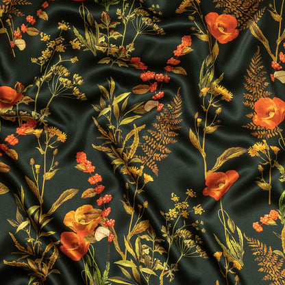 Mood Exclusive Italian Kombu Green, Red and Golden Yellow Botanical Silk Charmeuse