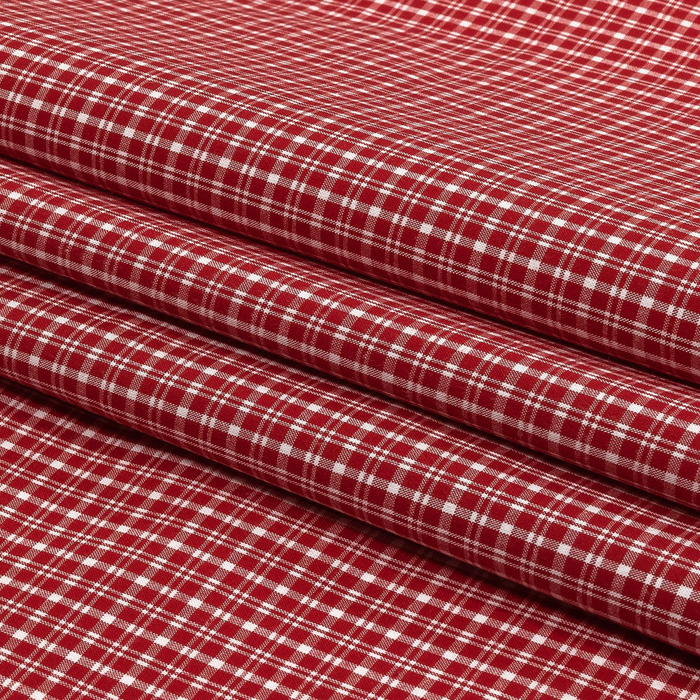 Pima Cotton Shirting - Red and White Plaid Folded