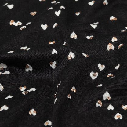 Black, White and Metallic Gold Foiled Hearts Brushed ITY Jersey Detail