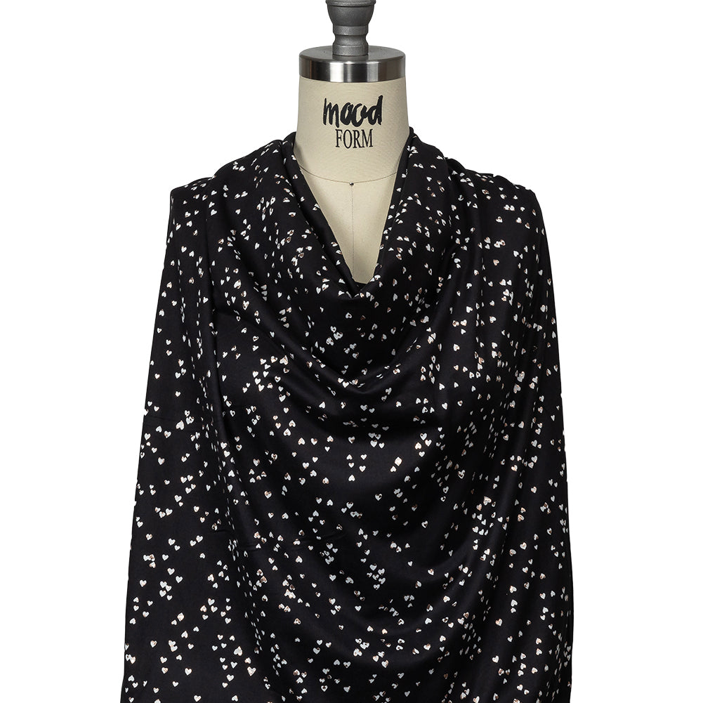 Black, White and Metallic Gold Foiled Hearts Brushed ITY Jersey Drape