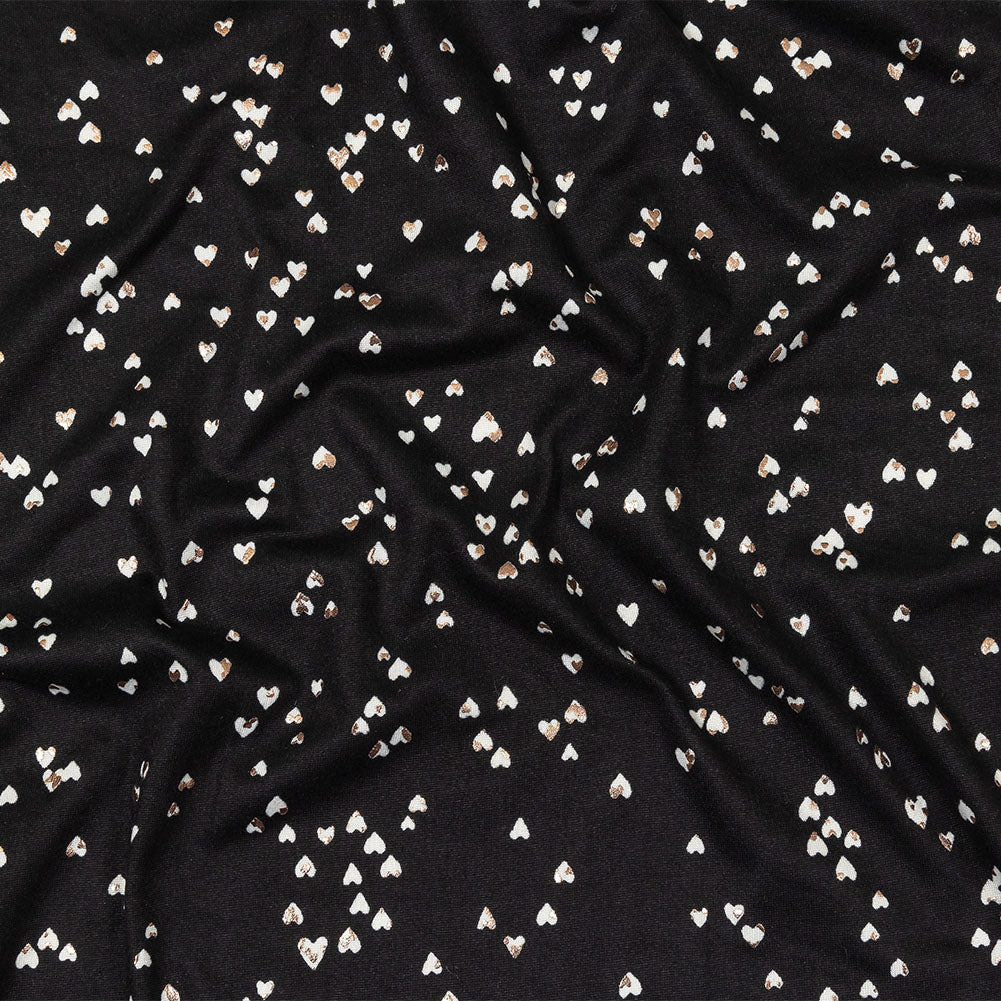 Black, White and Metallic Gold Foiled Hearts Brushed ITY Jersey