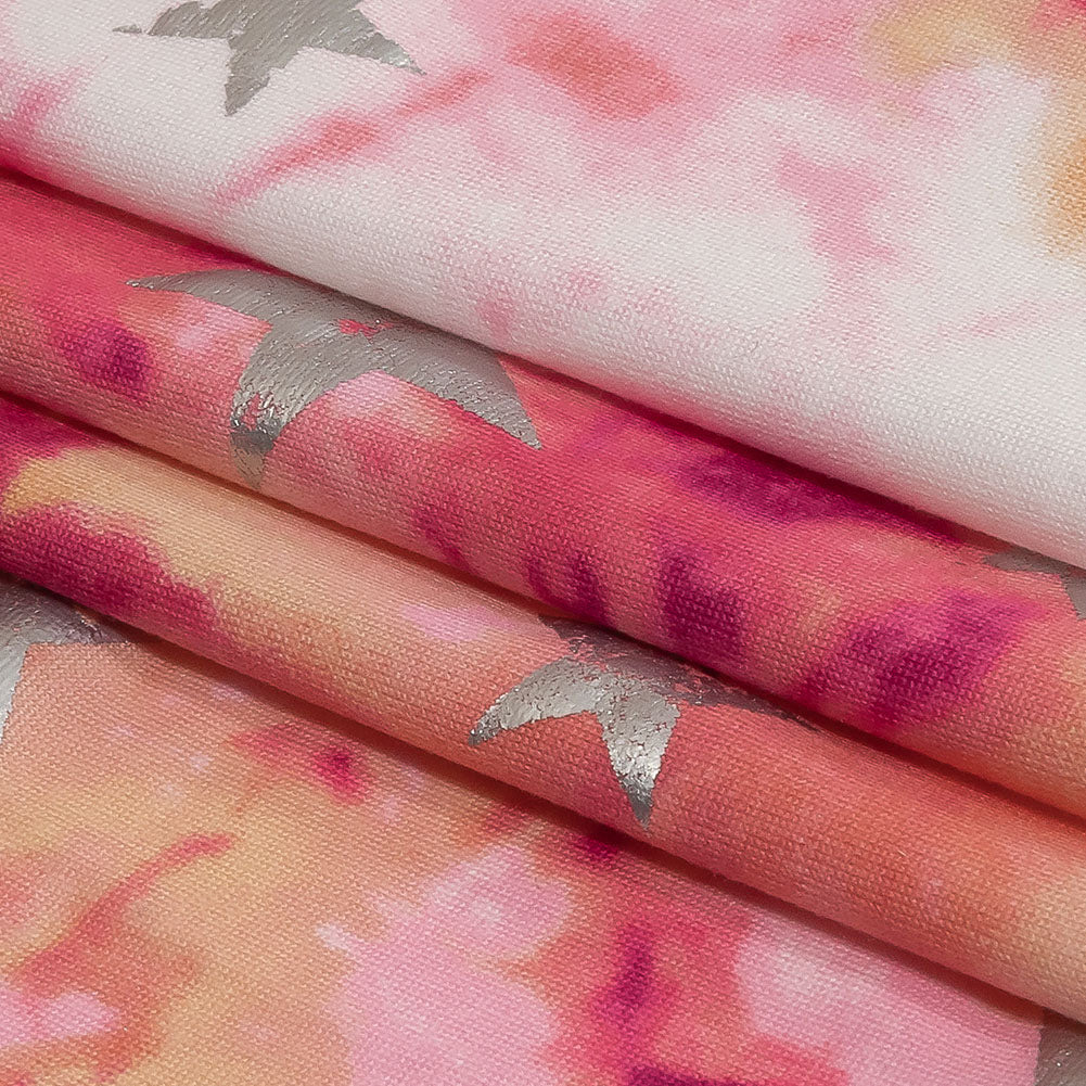 Pink, Yellow and Silver Foiled Stars Brushed ITY Jersey Folded