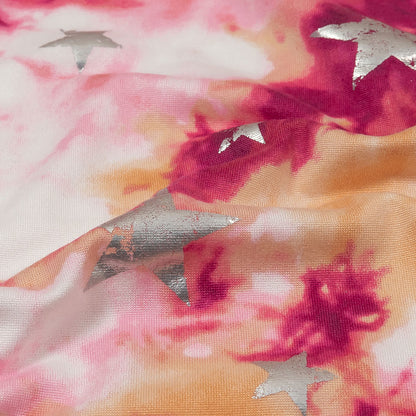 Pink, Yellow and Silver Foiled Stars Brushed ITY Jersey Detail