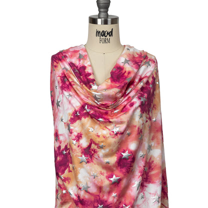 Pink, Yellow and Silver Foiled Stars Brushed ITY Jersey Drape