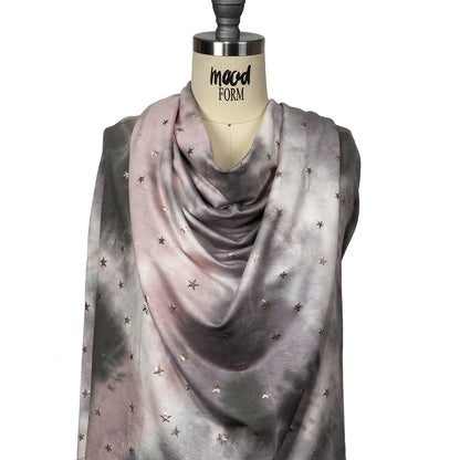 Pink, Olive and Metallic Gold Foiled Stars Stretch Rayon French Terry Drape
