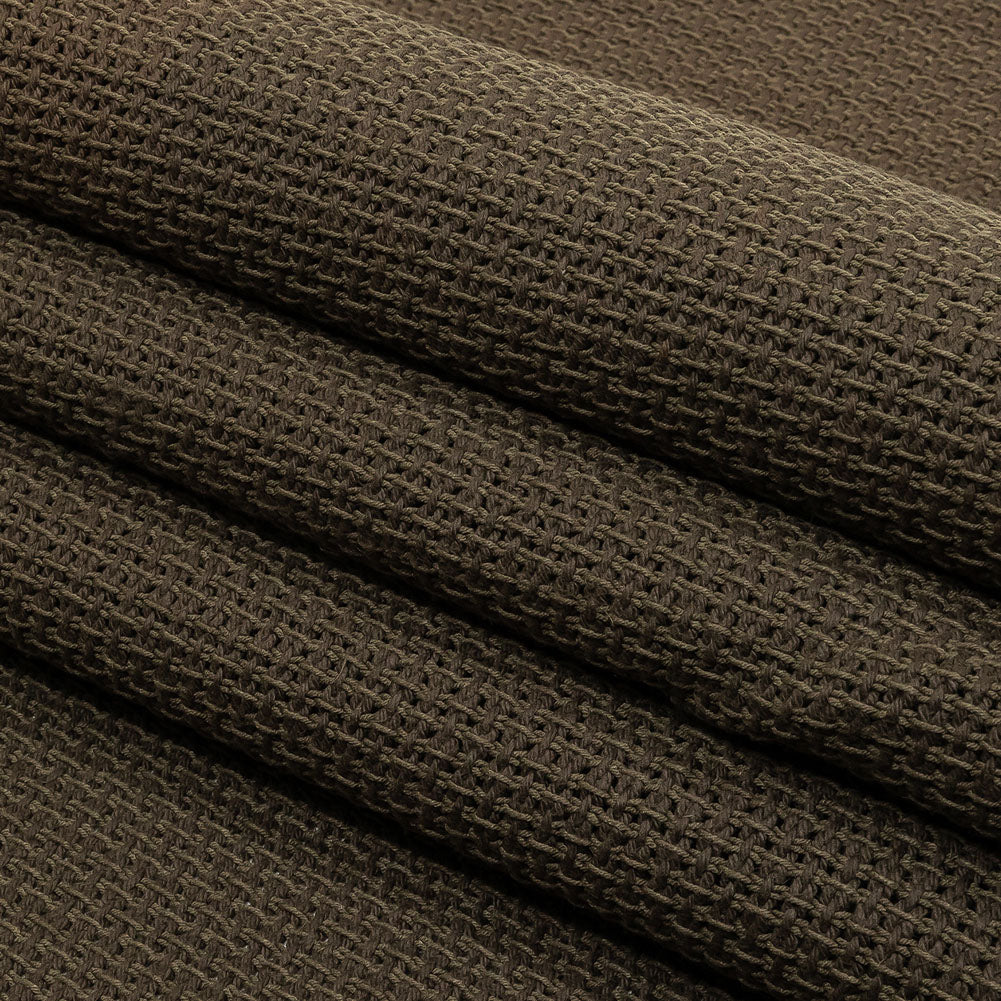 Teak and Turtle Green Net-Like Cotton and Polyester Novelty Woven Folded