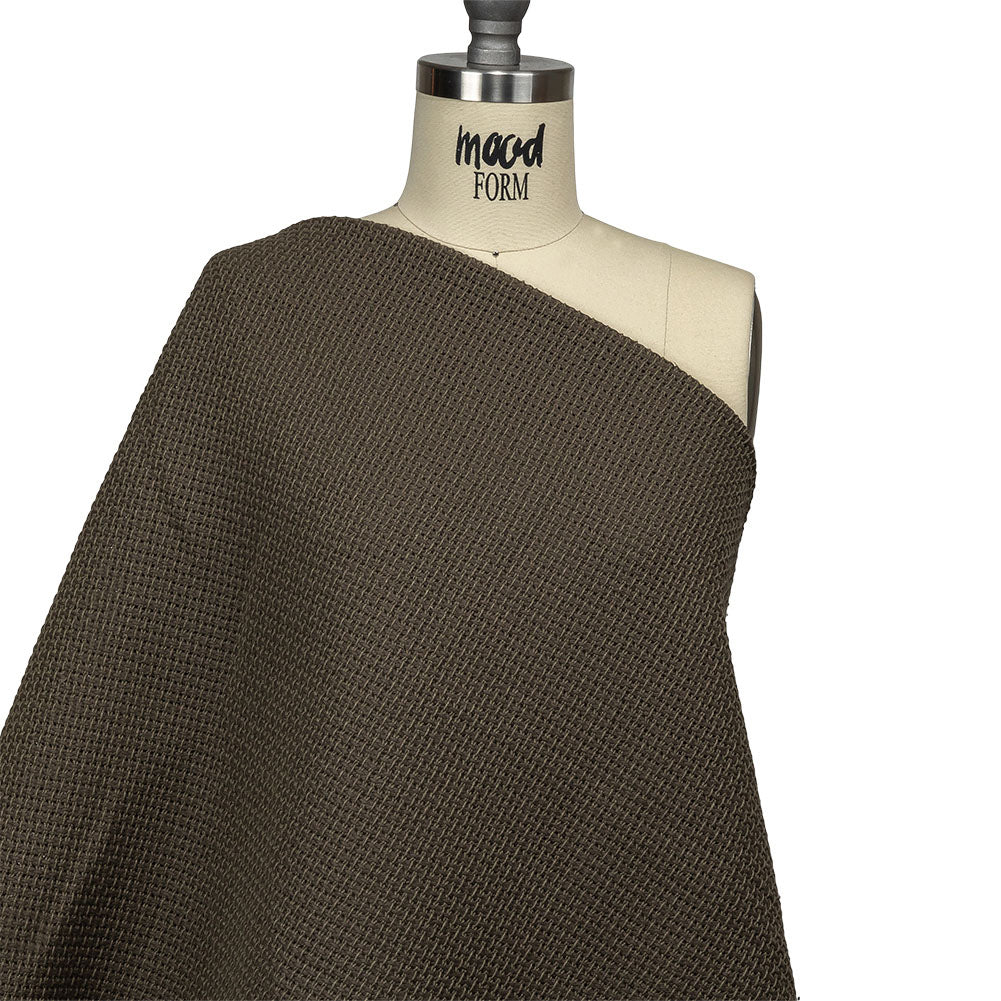 Teak and Turtle Green Net-Like Cotton and Polyester Novelty Woven Drape
