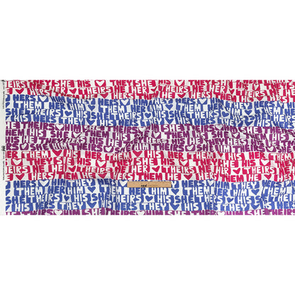 Mercerized Organic Egyptian Cotton Voile - Hot Pink, Blue and Purple Pronoun Stripes - More Than Words Print - Mood Exclusive Pride Collection Full