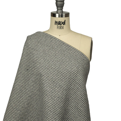 Gray, Ivory and Metallic Silver Houndstooth Brushed Polyester Woven Drape