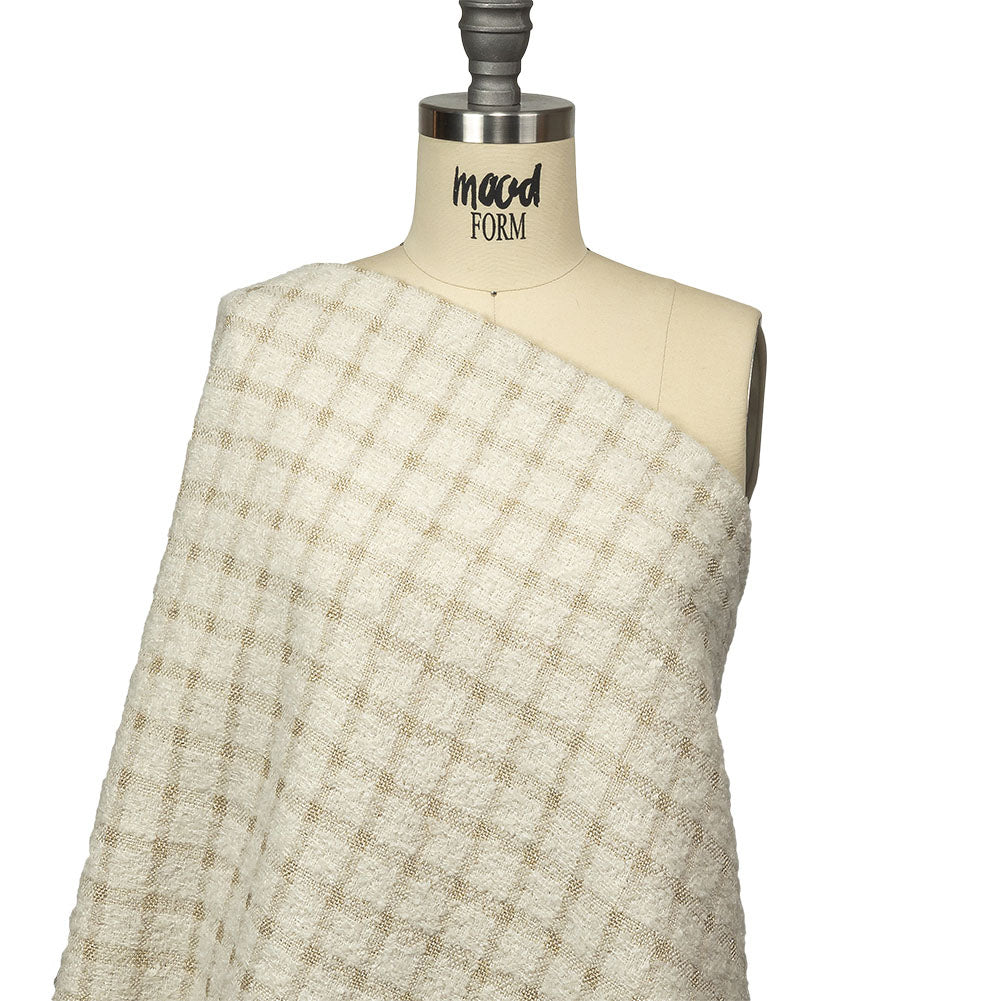 Rainy Day and Metallic Gold Plaid Polyester Boucle Drape