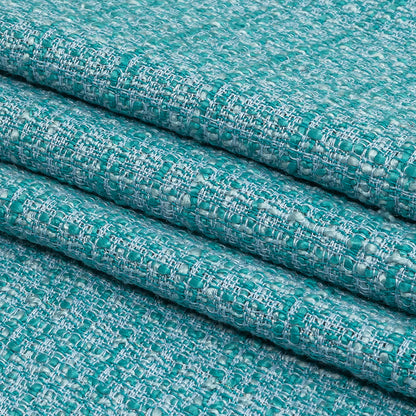Teal, Sky Blue and Metallic Silver Polyester Tweed Folded