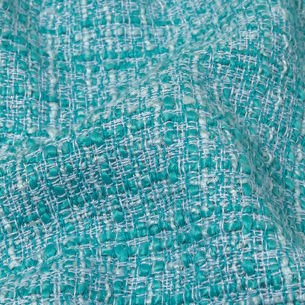 Teal, Sky Blue and Metallic Silver Polyester Tweed Detail