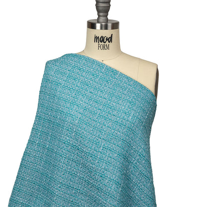 Teal, Sky Blue and Metallic Silver Polyester Tweed Drape