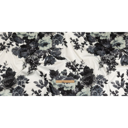 Carolina Herrera Italian Gray and Cloud Dancer Ikat Floral Stretch Cotton Sateen Full