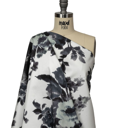 Carolina Herrera Italian Gray and Cloud Dancer Ikat Floral Stretch Cotton Sateen Drape